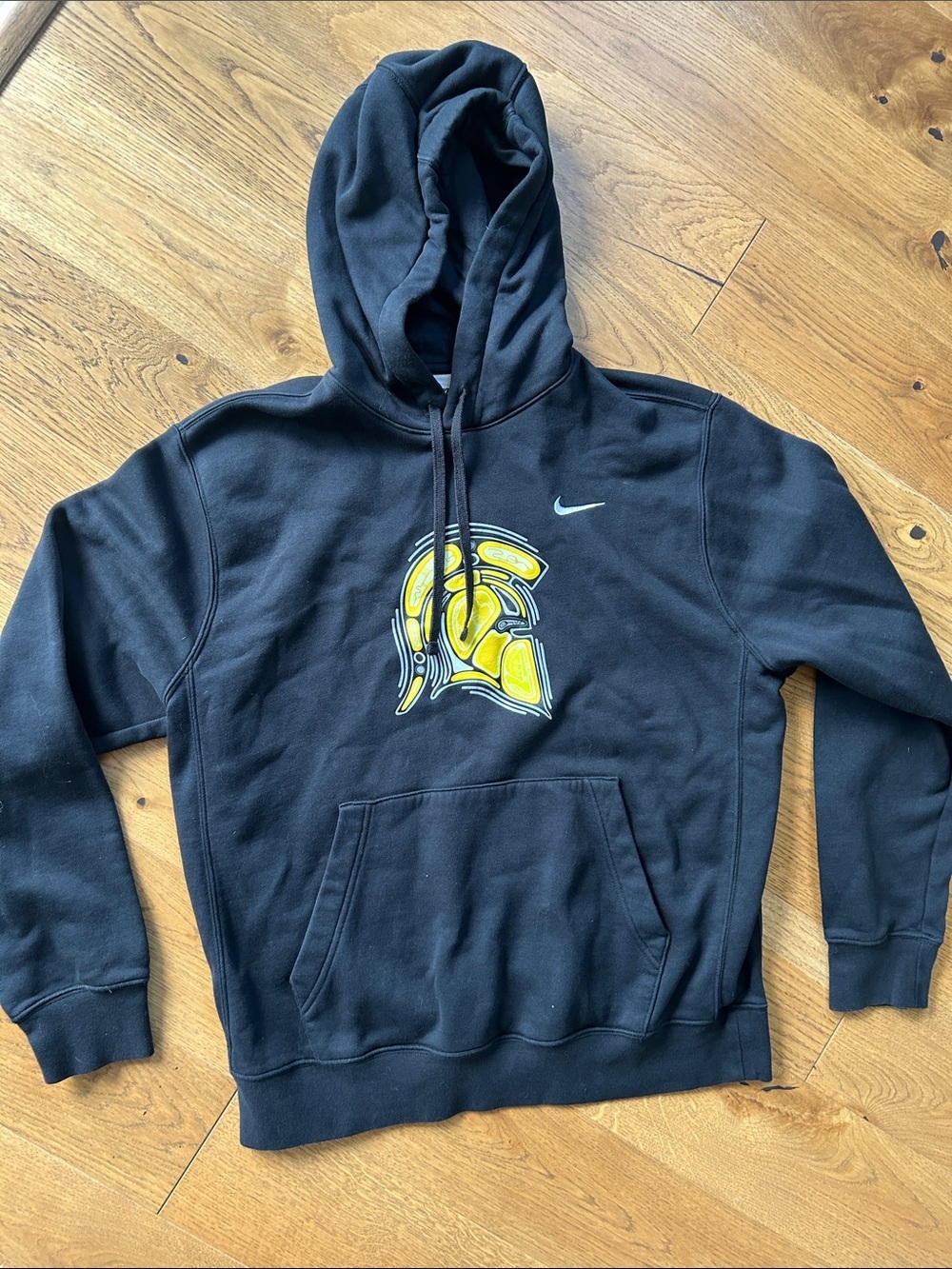 Nike Men’s Black Hoodie with Yellow Trojan Graphic